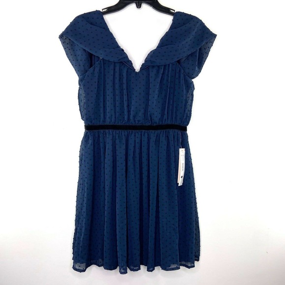 New AQUA Clip Dot DRESS Velvet Trim Blue XS Small - Picture 2 of 6